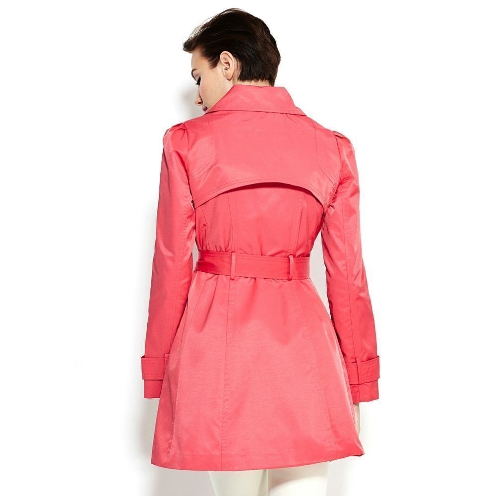 New! JESSICA SIMPSON Ruffle-Front Belted Trench Coat Plus Size Coral Color 1X - Picture 4 of 4